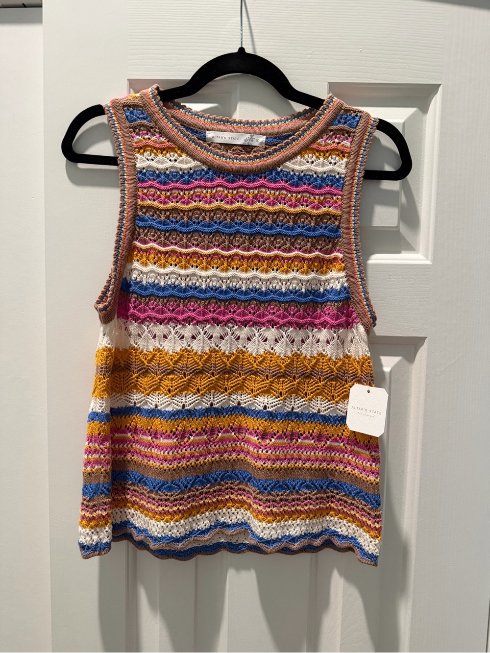 Altar’d State Multicolor Crochet Knit Tank Top - Striped Summer Shell